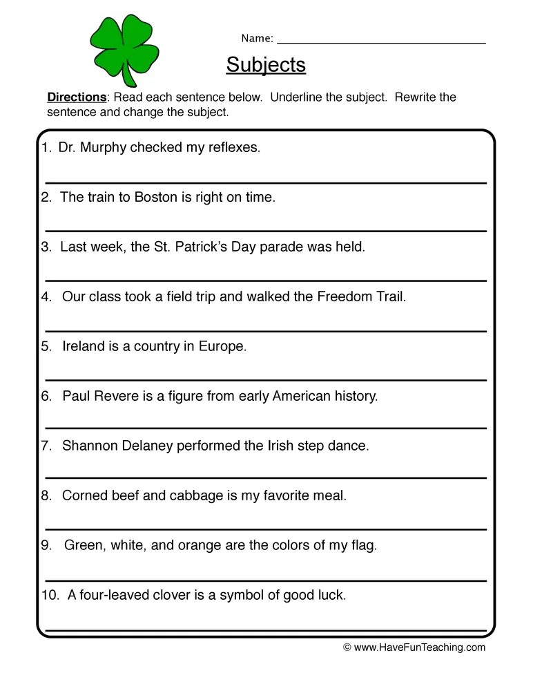 Subjects And Predicates Worksheet Works