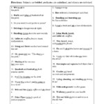 Subjects Predicates And Objects Worksheet 2 Answers