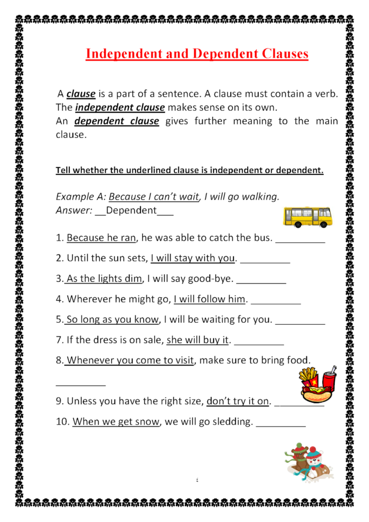 Subordinate Clauses Worksheet