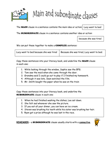 Subordinate Clauses Worksheet