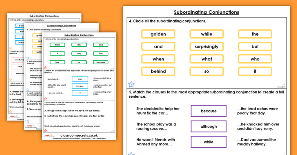 Subordinating Conjunctions Worksheet