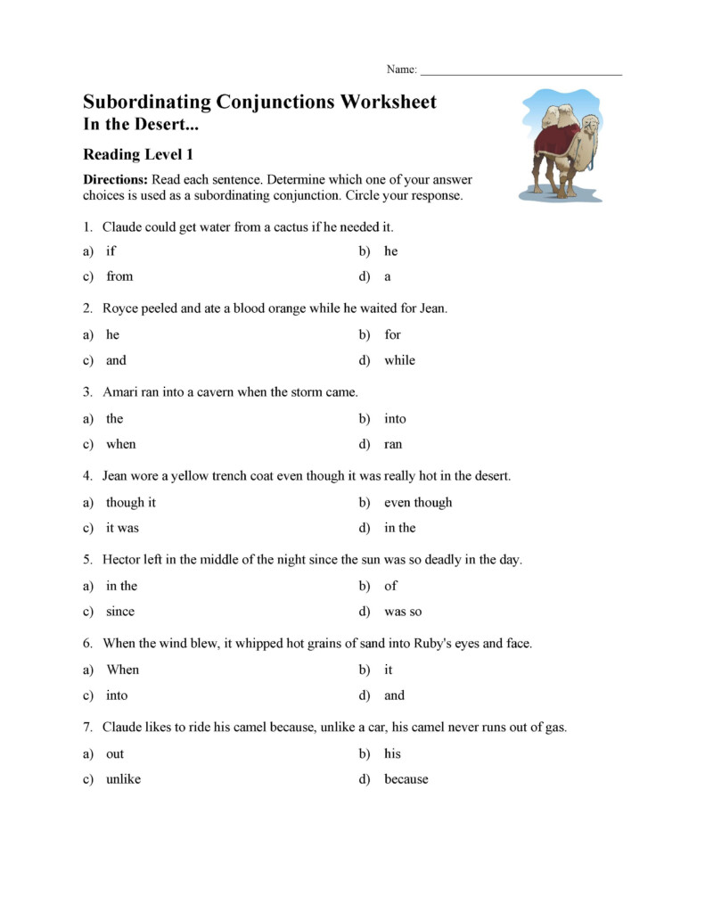 Subordinating Conjunctions Worksheets With Answers