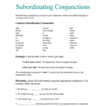 Subordinating Conjunctions Worksheets With Answers Pdf Fill Online