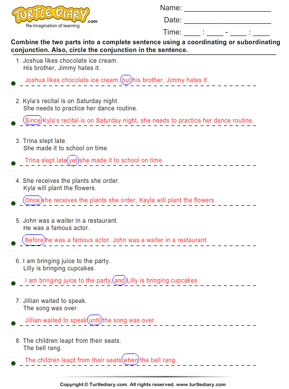 Subordinating Conjunctions Worksheets With Answers Worksheets Master