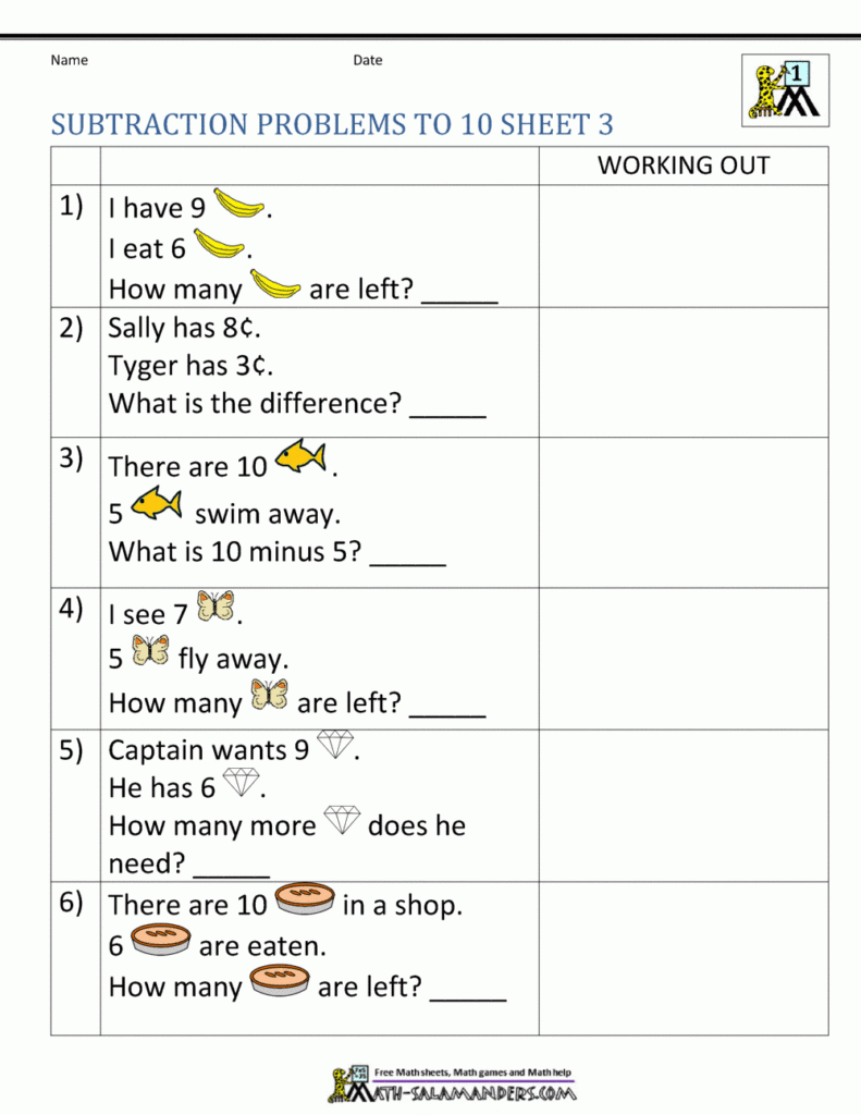 Subtraction Worksheets For Grade 1