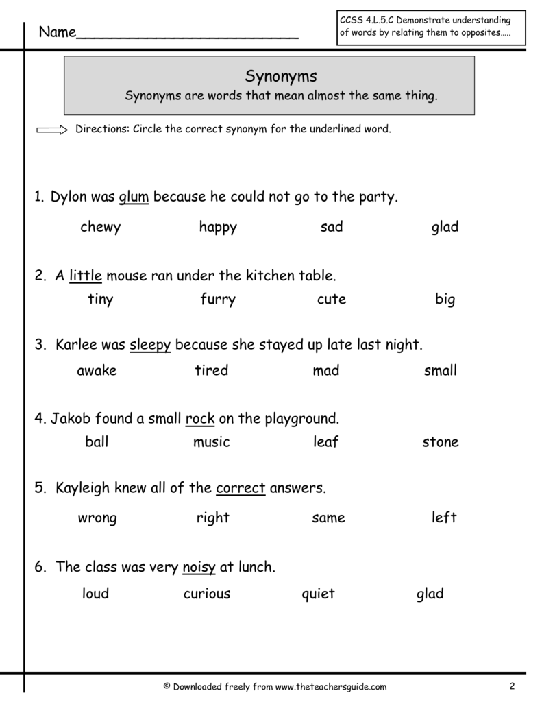 Synonyms Worksheet WorkSheets For Kids