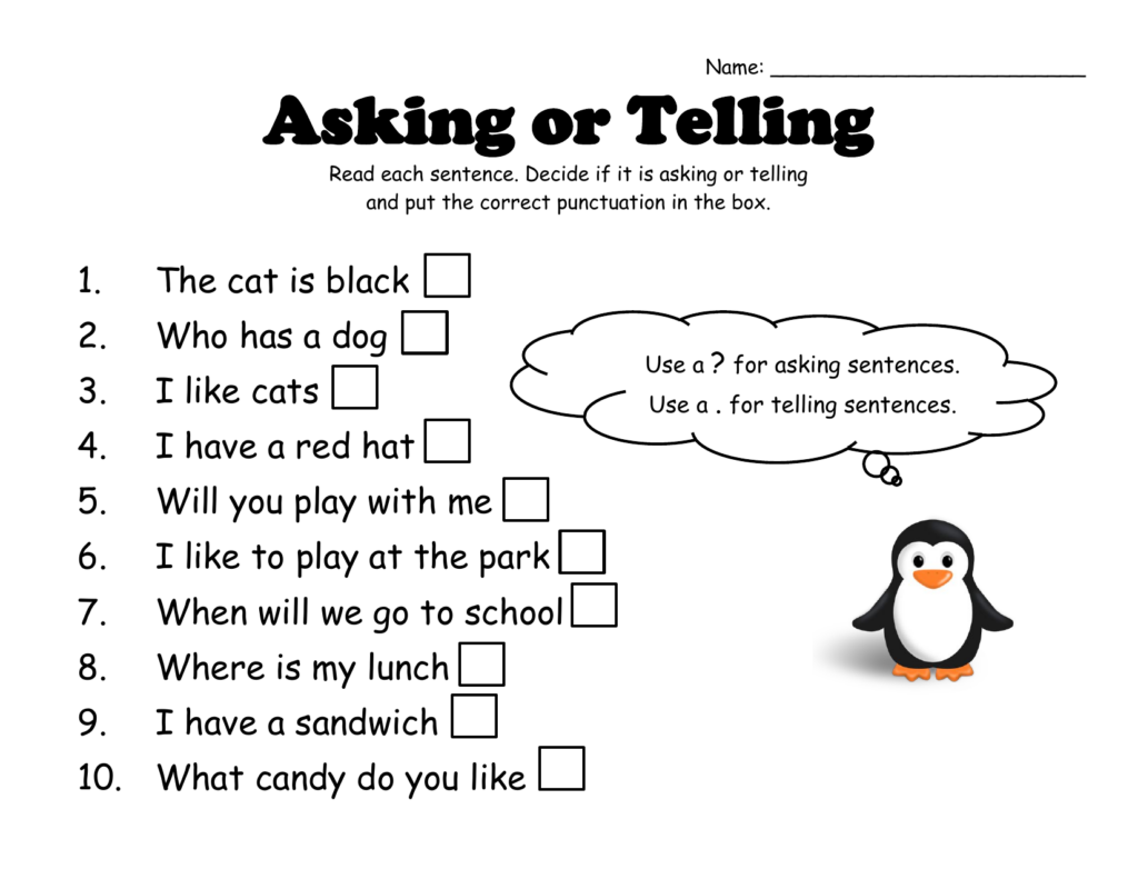 Telling And Asking Sentence Worksheet TUTORE ORG Master Of Documents