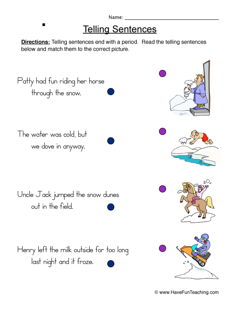 Telling Sentences Matching Worksheet Have Fun Teaching