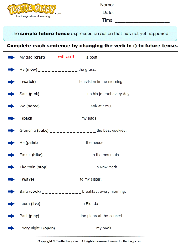 Tense Worksheet For Grade 5