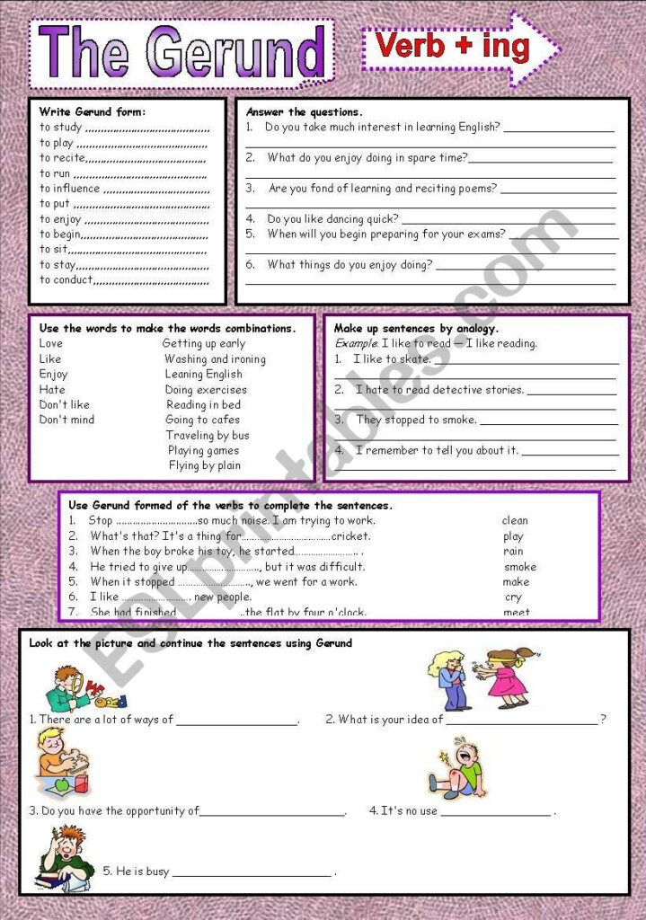 The Gerund ESL Worksheet By Ixora29