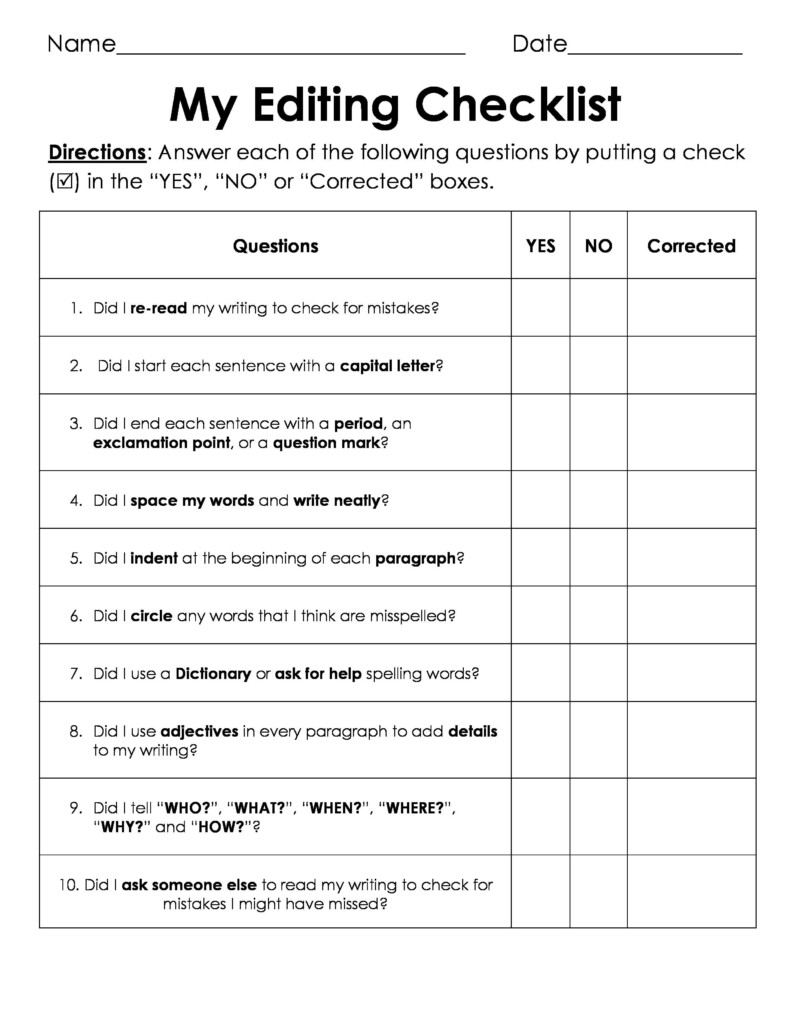 Third Grade Editing Worksheet