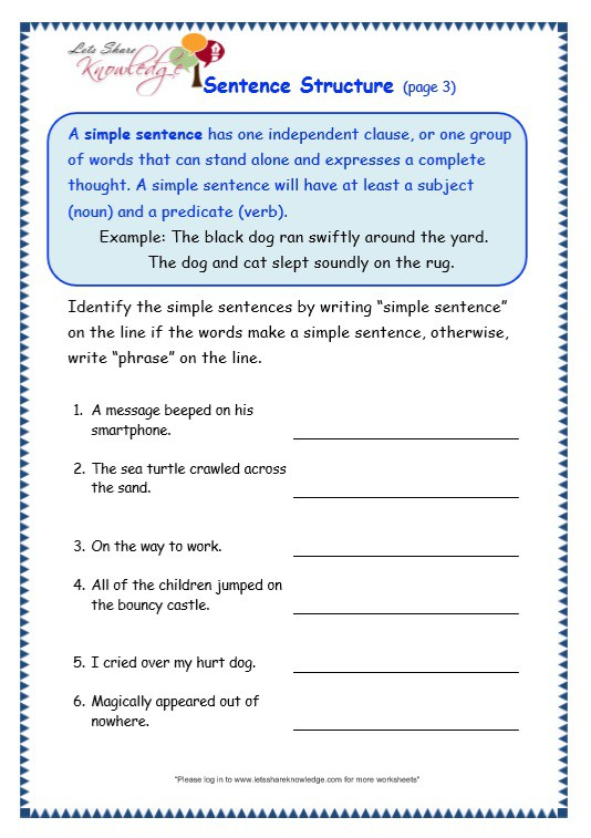 Three Sentence Structures Worksheets 99Worksheets