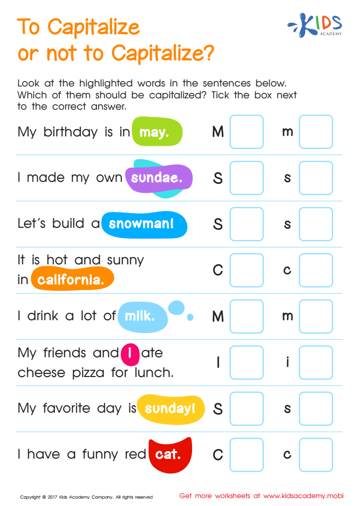 To Capitalize Or Not Capitalization Printable Free Worksheet For Kids 