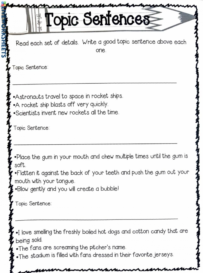 Topic Sentence Worksheets With Answers