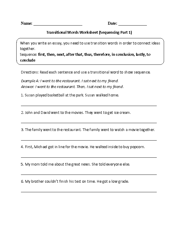 Transitional Words Worksheets Transitional Words Sequencing Worksheet 