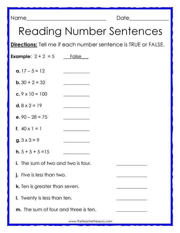 True Or False Number Sentences The Teacher Treasury