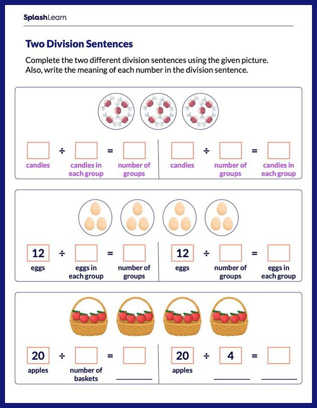 Two Division Sentences For Equal Groups Math Worksheets SplashLearn