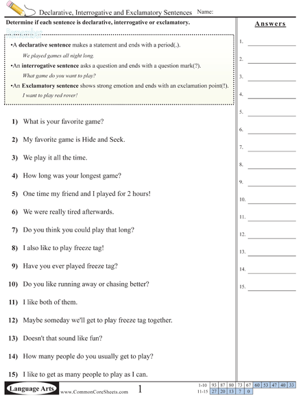 Types Of Sentences Worksheets Grade 3 Worksheets Master