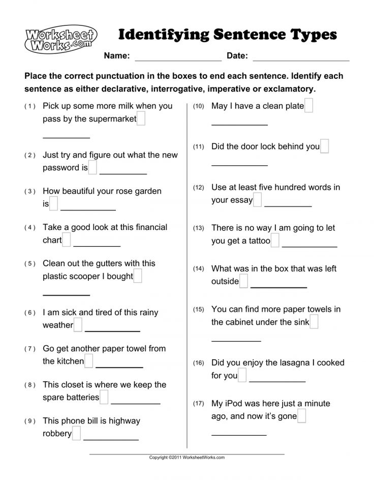 Types Of Sentences Worksheets Pdf