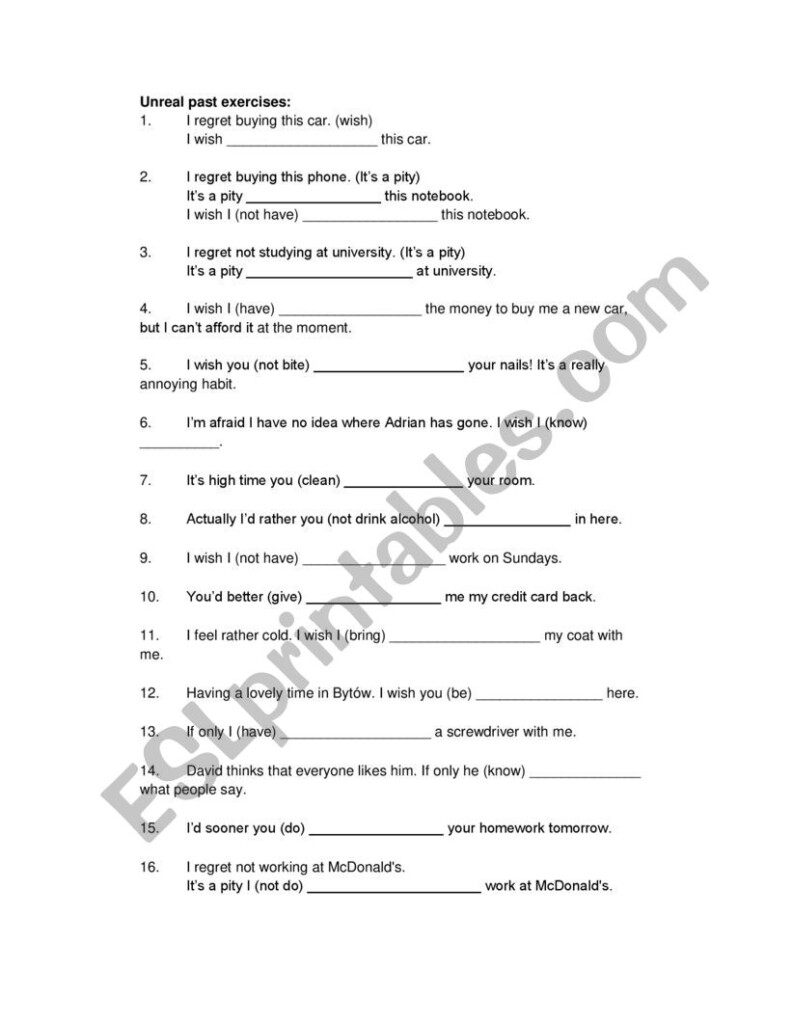 Unreal Past Exercises With Answer Key ESL Worksheet By Lipinski kac