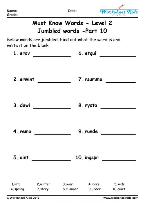 Unscramble Jumbled Words Puzzle For Grade 2 Worksheets Free Printable