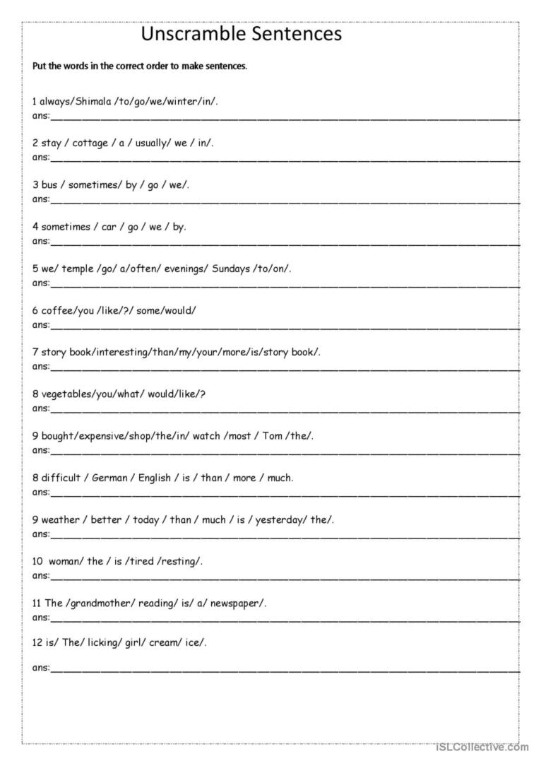 Unscramble Sentences English ESL Worksheets Pdf Doc