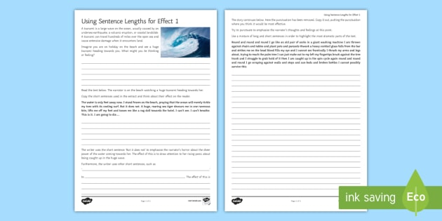 Using Sentence Lengths For Effect 1 Worksheet Worksheet