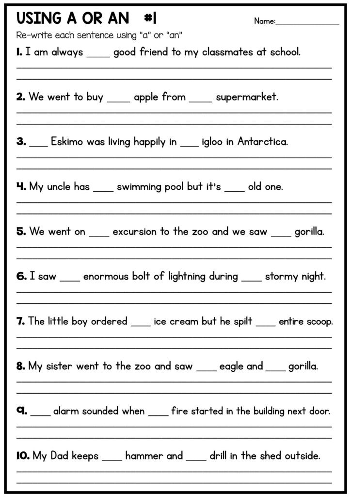 Using The Article A Or An Worksheet English Worksheets For 