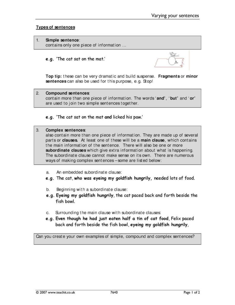 Varying Sentence Structure Worksheets Worksheet Template Easylayla