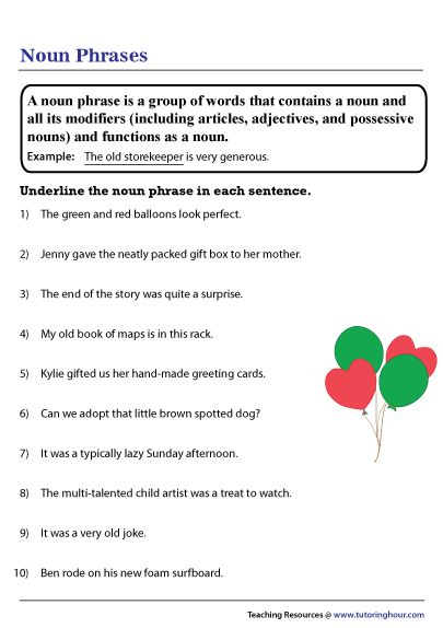 Verb Phrase And Noun Phrase Worksheet