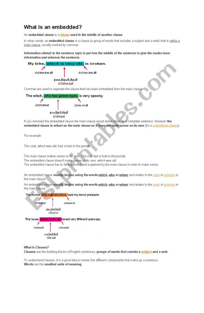 What Is Embedded Clauses ESL Worksheet By Scodera2014