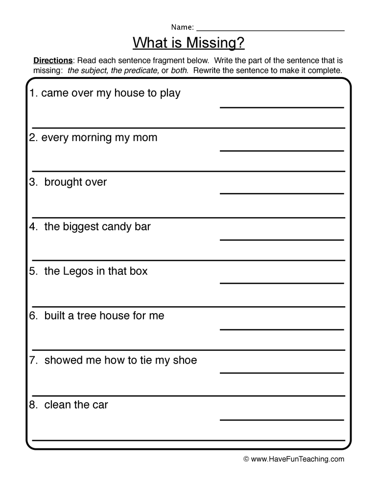 What Is Missing Complete Incomplete Sentences Worksheet By Teach Simple