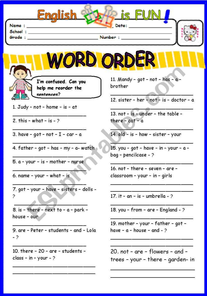 Word Order ESL Worksheet By Bburcu