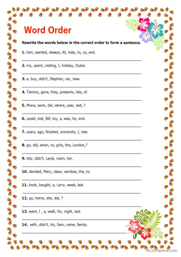 Word Order General Grammar Practice English ESL Worksheets Pdf Doc