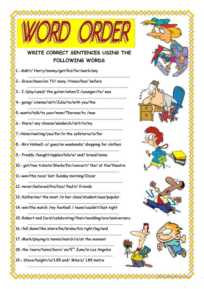 Word Order In Sentences Worksheets