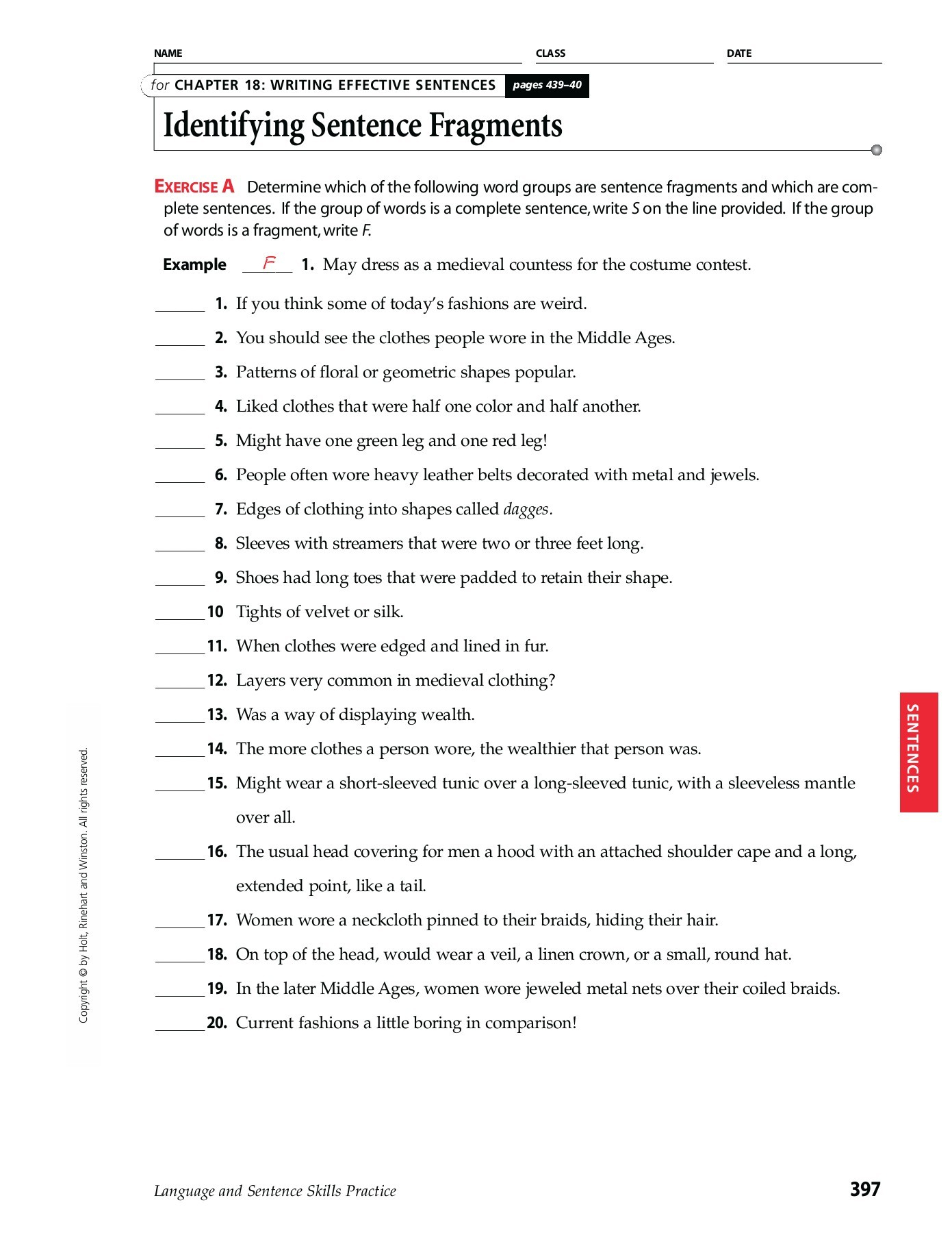 Worksheet 2 Sentence Fragments 18 Exercises Answer Key Online Degrees