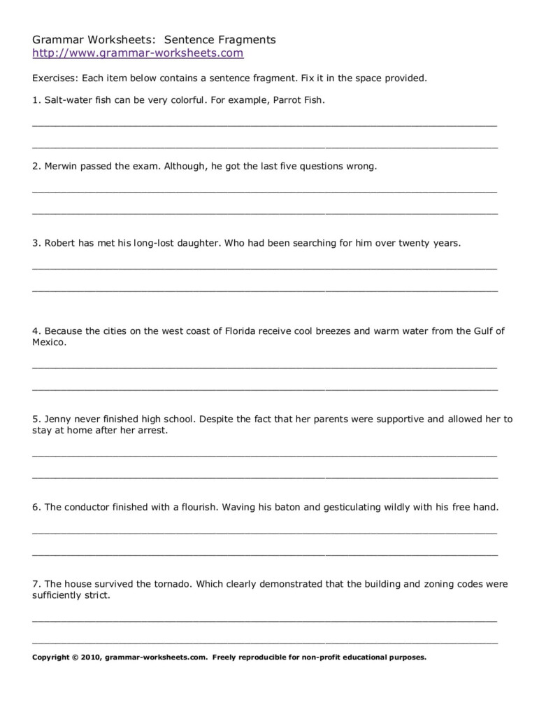 Worksheet 2 Sentence Fragments 18 Exercises Answer Key Online Degrees