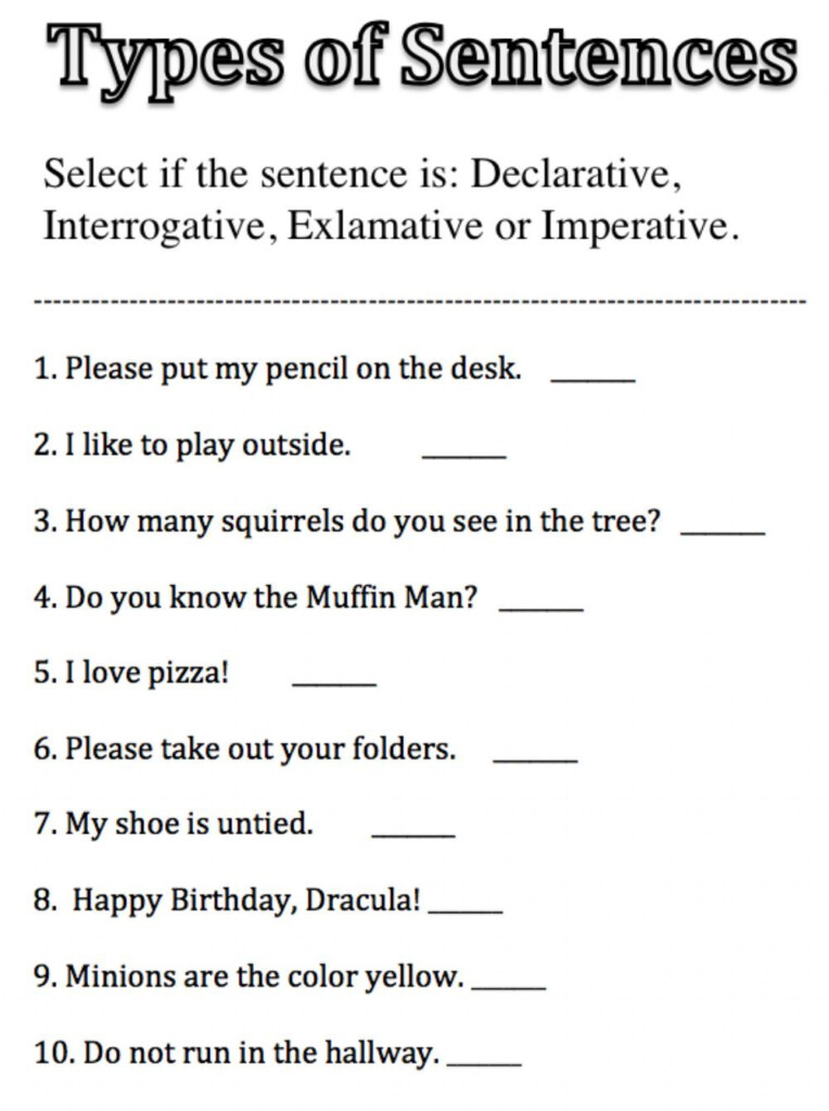 Worksheet Works Identifying Sentence Types