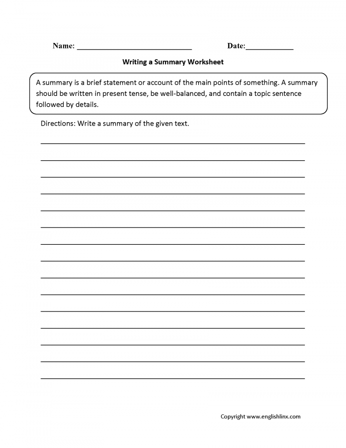 Write A Simple Summary Worksheets 99Worksheets