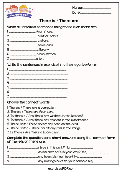 Write Affirmative Sentences Using There Is Or There Are Exercises PDF