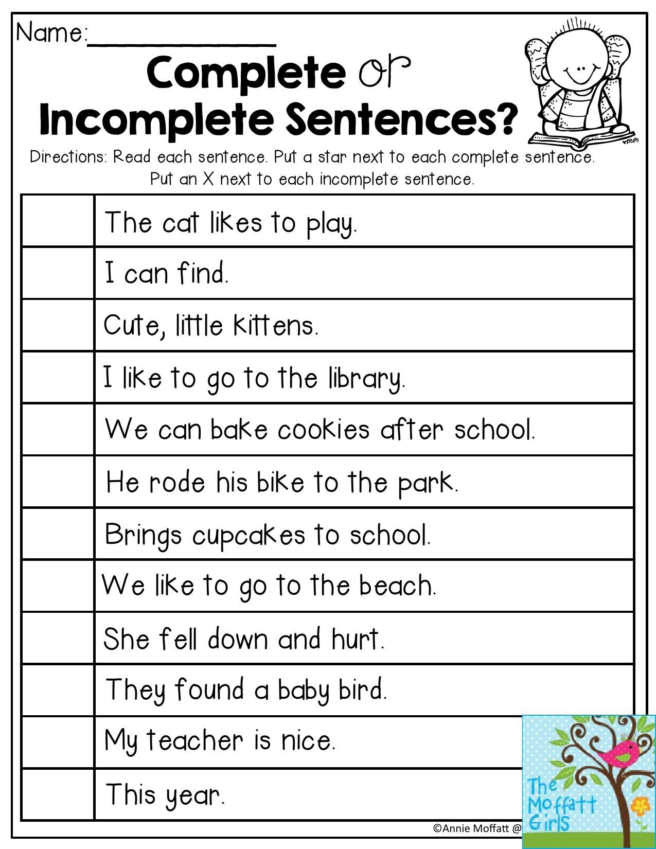 Writing Complete Sentences Worksheets Worksheet Ideas Template