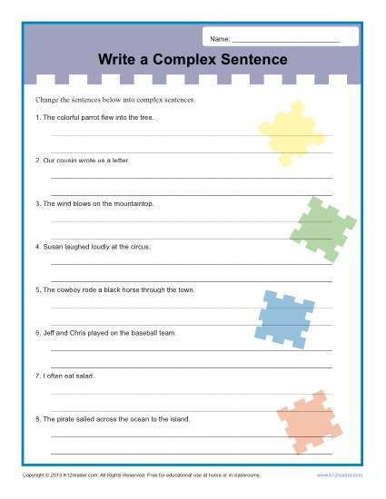 Writing Complex Sentences Worksheet