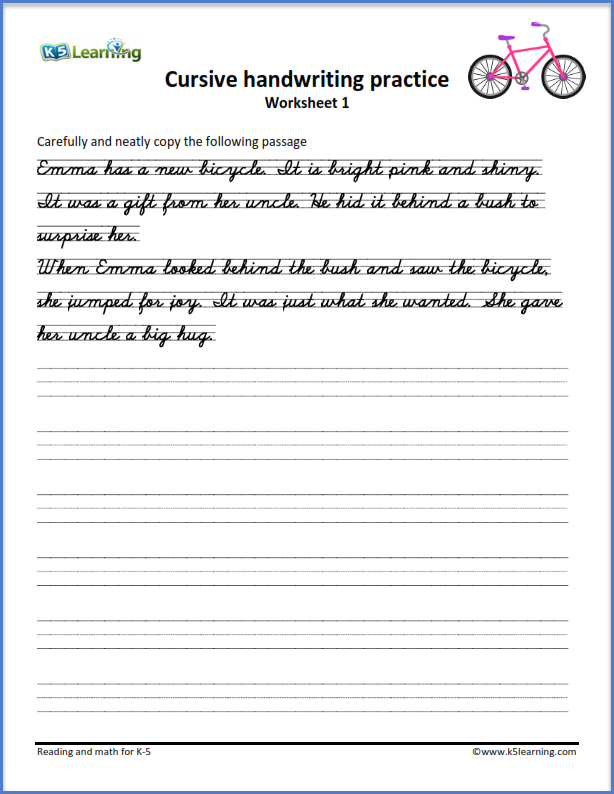 Writing Cursive Passages Free And Printable Worksheets K5 Learning 