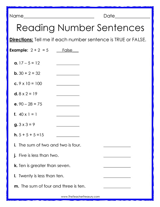 Writing Number Sentences Worksheet Numbers In Sentences Worksheet 