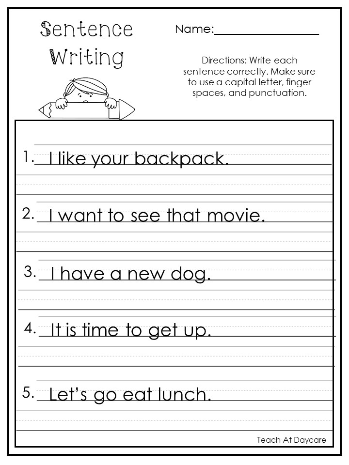 Writing Simple Sentences Worksheets