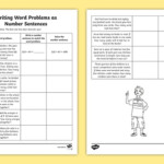 Writing Word Problems As Number Sentences Worksheet