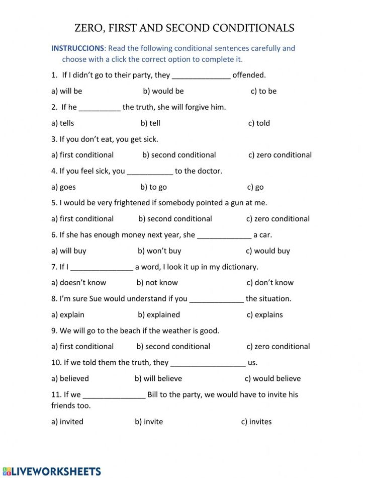 Zero First And Second Conditional Conditionals Worksheet Learn 