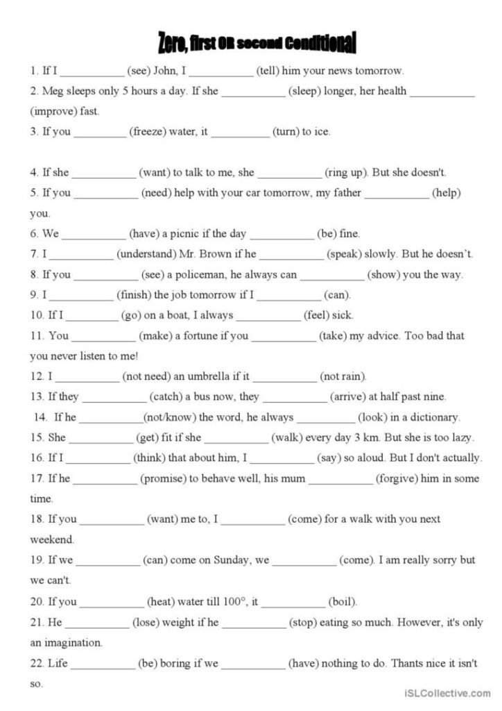 Zero First And Second Conditionals English ESL Worksheets Pdf Doc